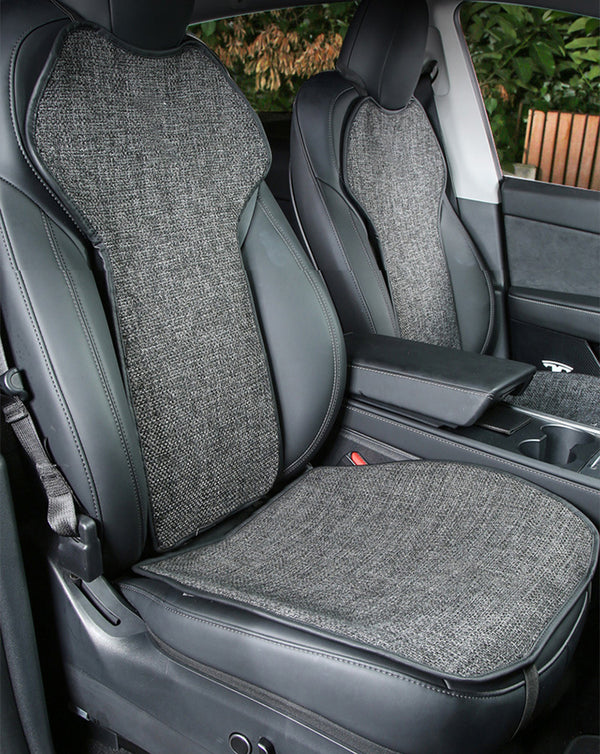 Gray Linen Full Car Seat Cushion Cover Set For Model Y