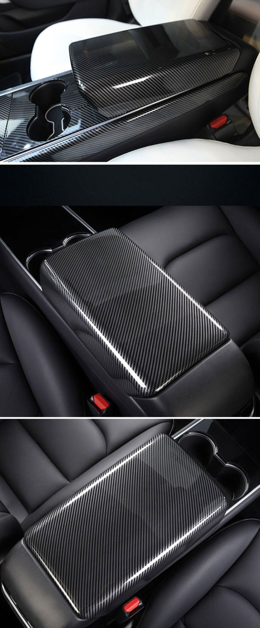 Matte Dark Carbon Fiber Pattern ABS Armrest Box Protective Cover For Model 3 and Model Y