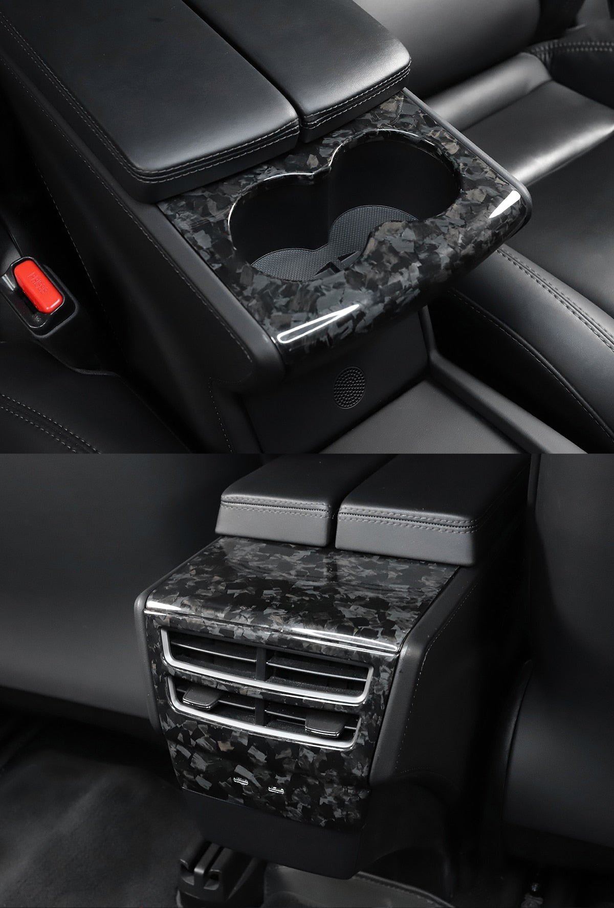 Bright Forging Pattern Real Carbon Fiber Front And Rear Cup Holder Decorative Trim For Model X and Model S