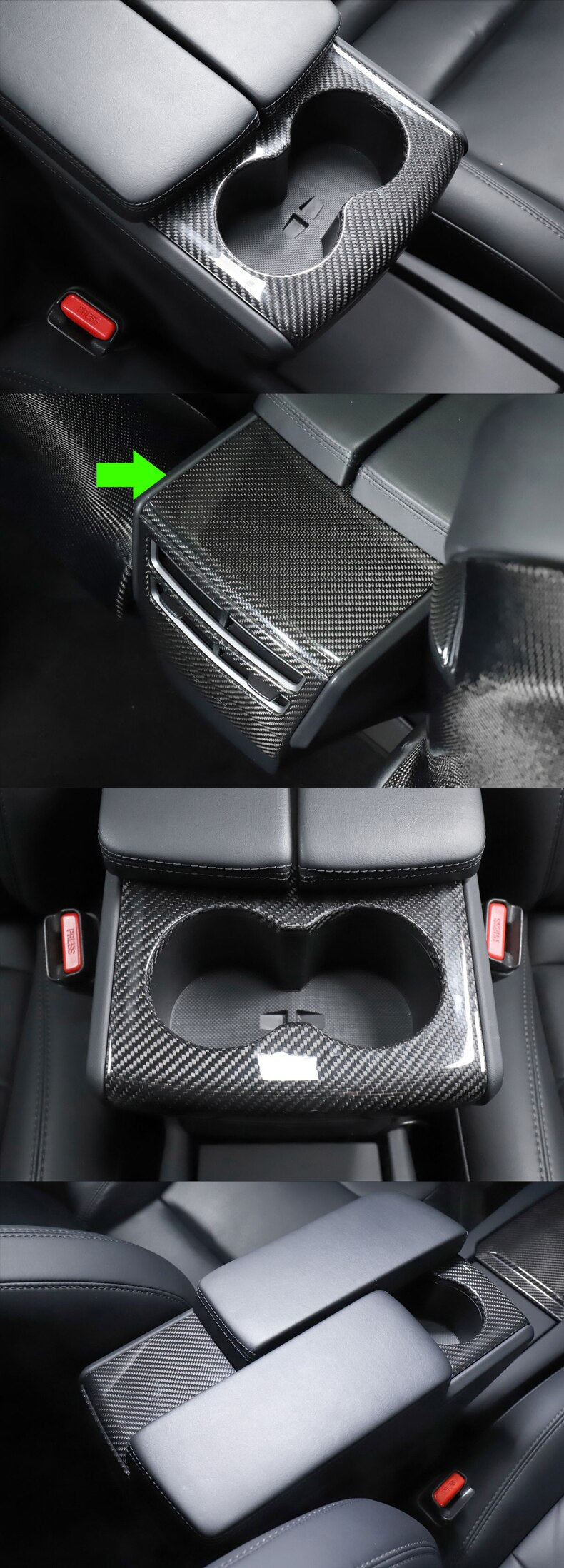 Bright Carbon Real Carbon Fiber Front And Rear Cup Holder Decorative Trim For Model X and Model S