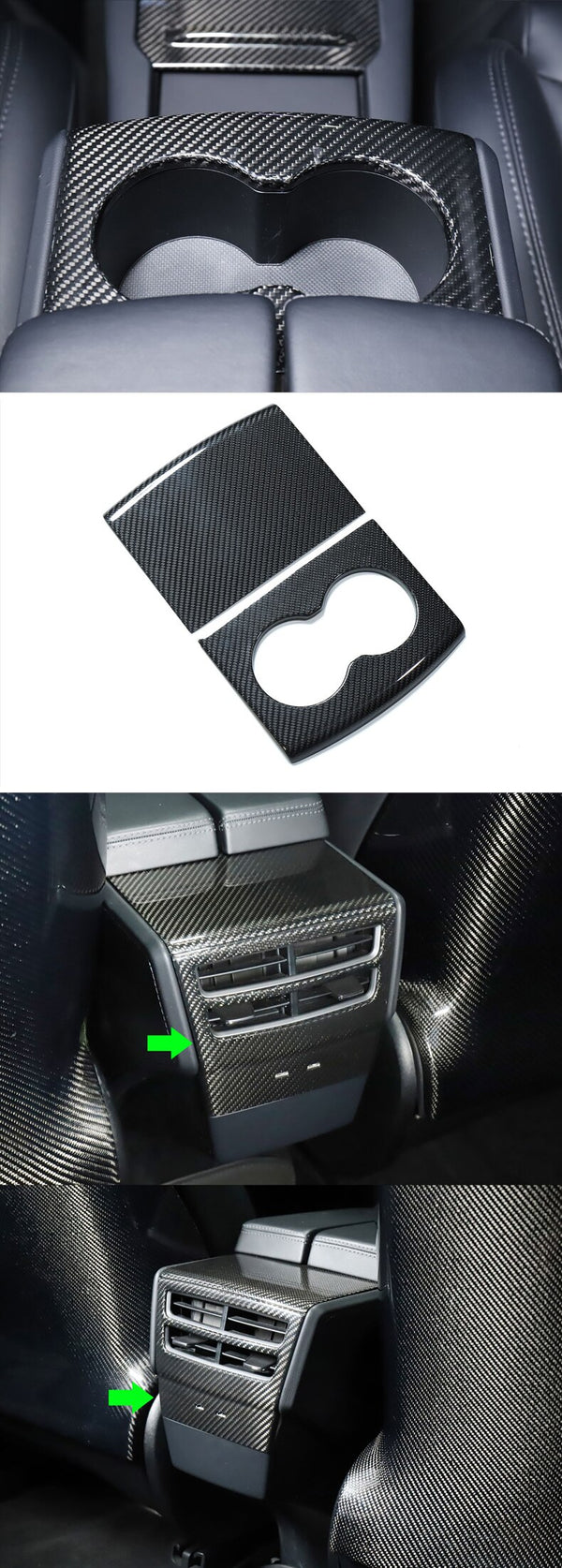 Bright Carbon Real Carbon Fiber Front And Rear Cup Holder Decorative Trim For Model X and Model S